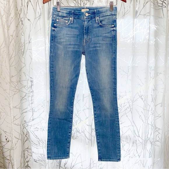 MOTHER LOOKER LIGHT BLUE WELL PLAYED MID RISE ANKLE CROP SKINNY STRETCHY JEANS - Picture 4 of 10